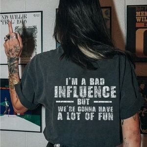 Black Graphic Tee with Bold White Text